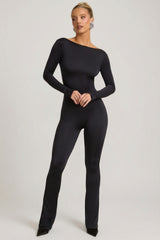 Slinky Jersey Bow-Detail Jumpsuit in Black