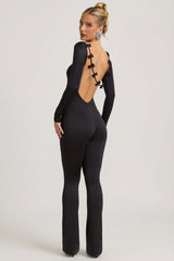 Slinky Jersey Bow-Detail Jumpsuit in Black