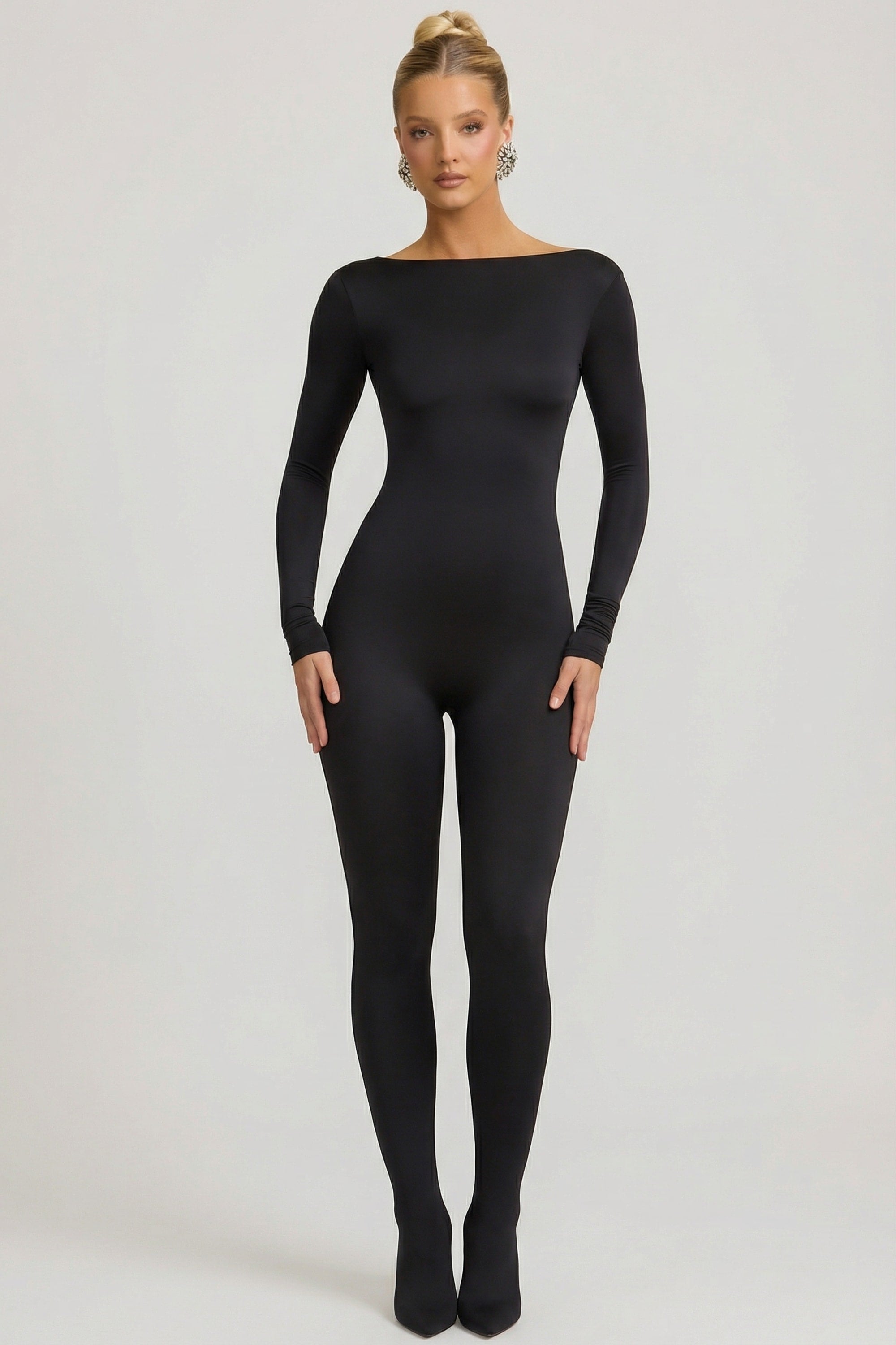 Slinky Jersey Bow-Detail Jumpsuit in Black