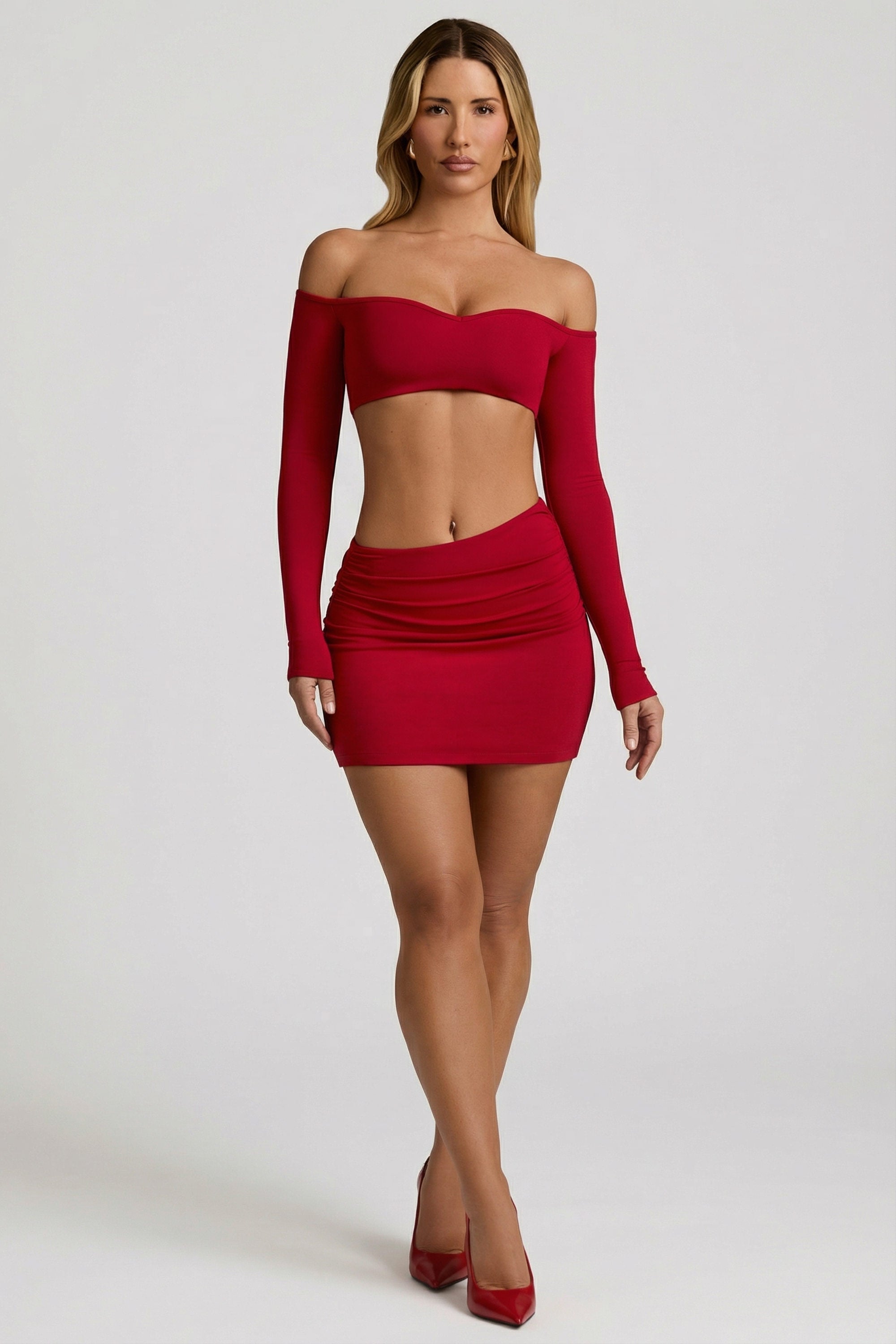 Modal Asymmetric-Waist Mini Skirt in Red