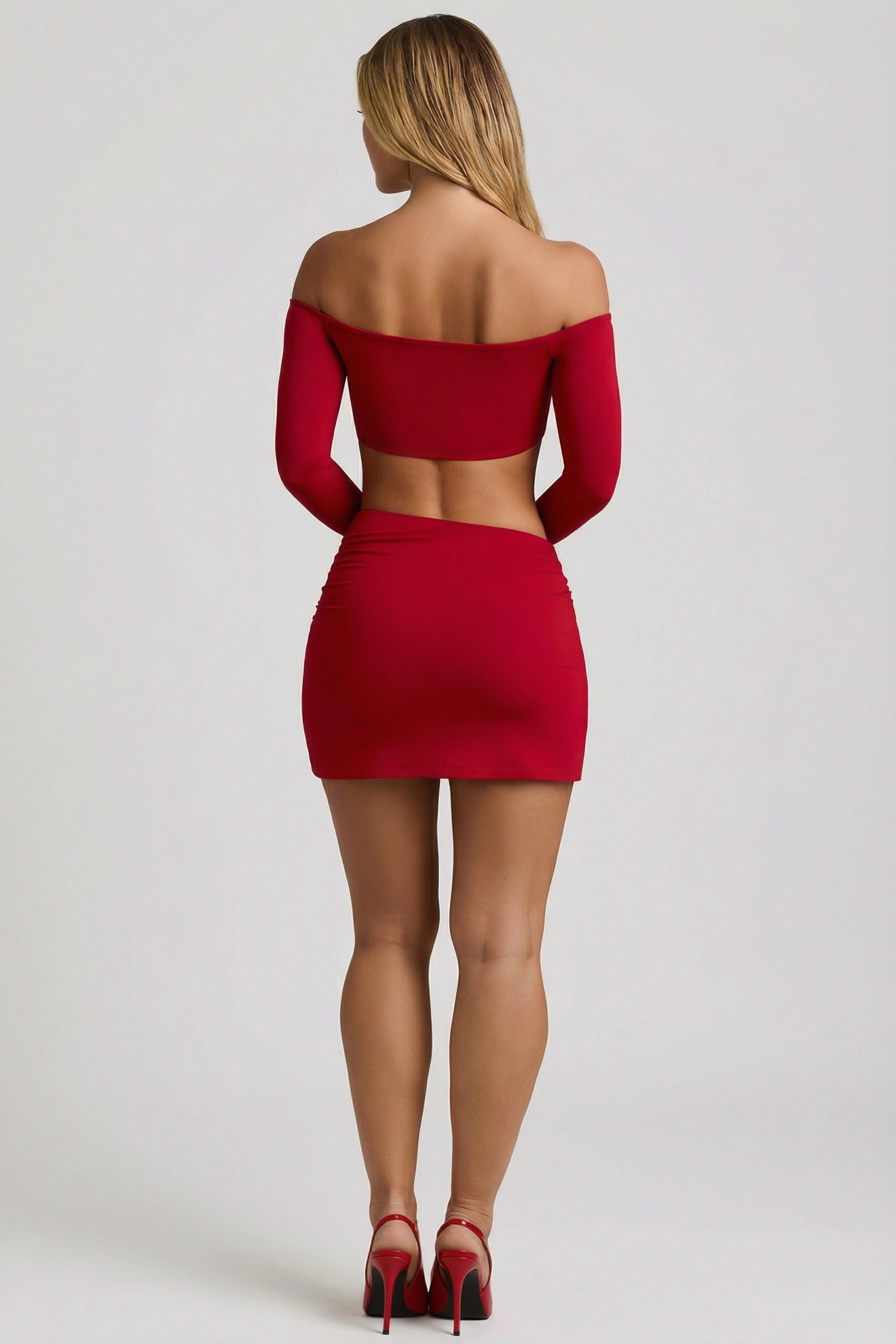Modal Asymmetric-Waist Mini Skirt in Red