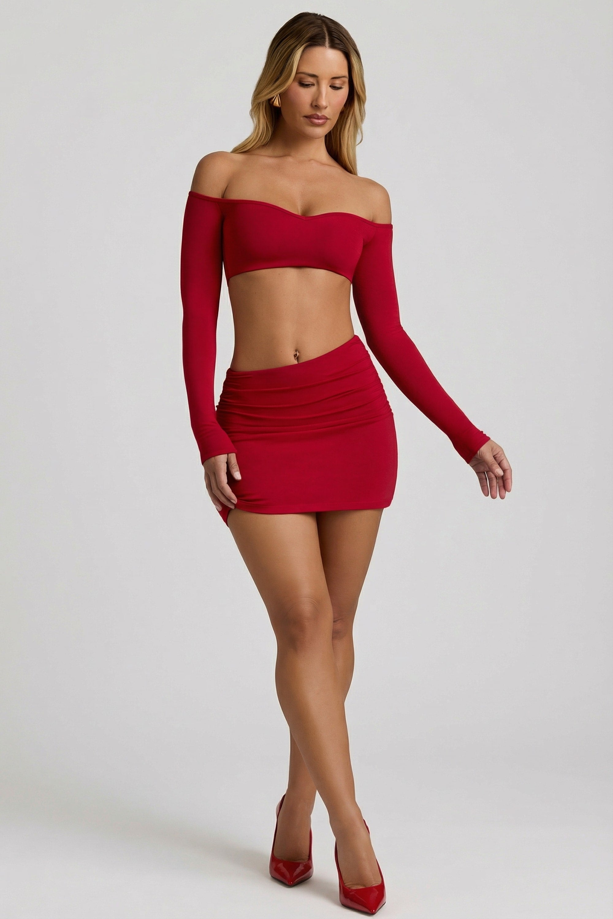 Modal Asymmetric-Waist Mini Skirt in Red