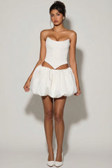 Bubble Hem Micro Mini Skirt in White