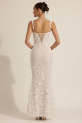 Embellished Appliqué Soft-Scoop Corset Gown in White