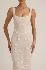 Embellished Appliqué Soft-Scoop Corset Gown in White