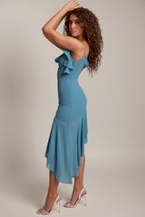Asymmetric Midaxi Dress in Teal