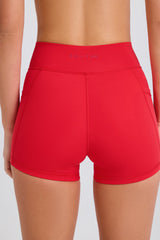 Soft Active Pocket V-Waist Mini Shorts in Strawberry Red