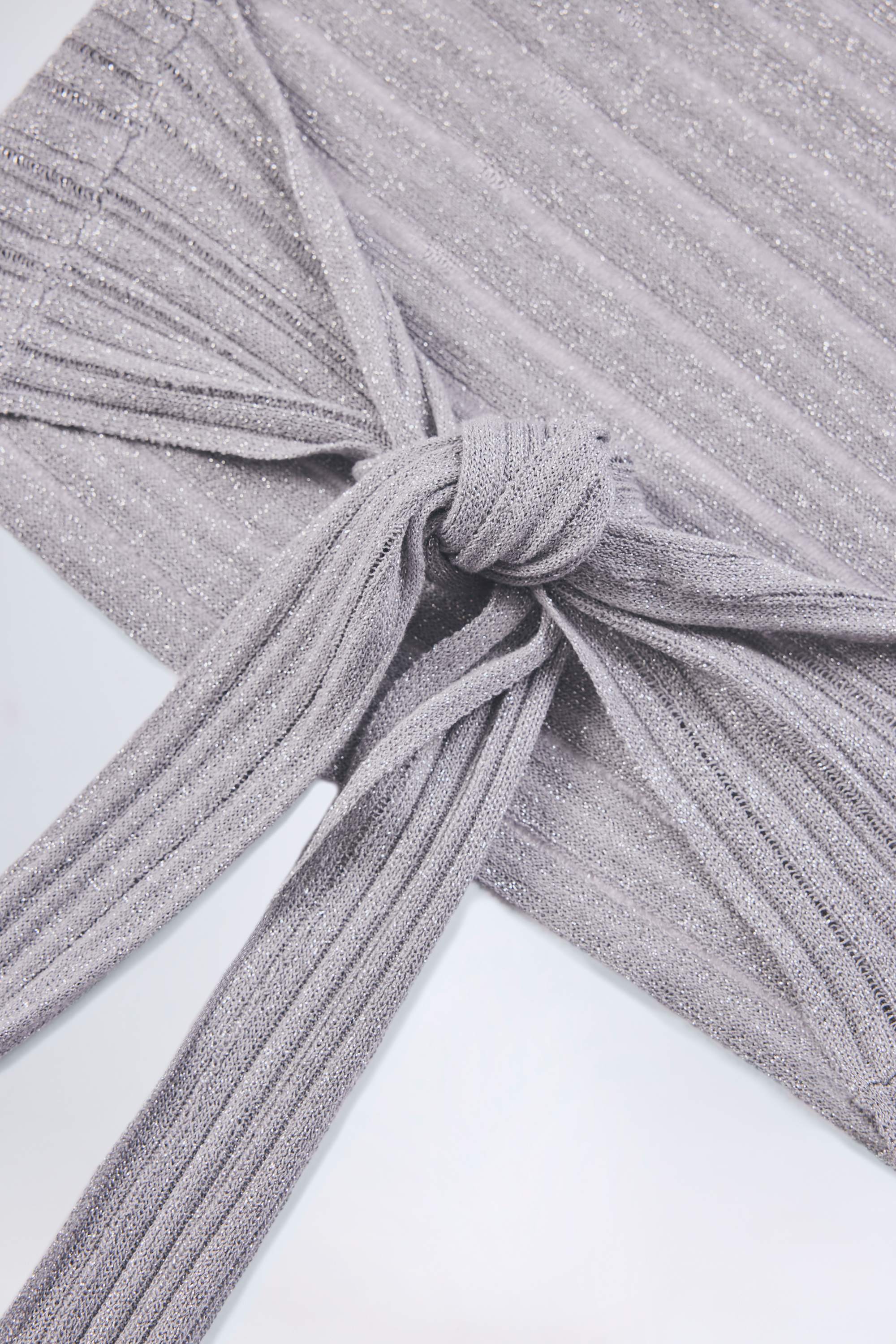 Plunge Halterneck Crop Top in Silver